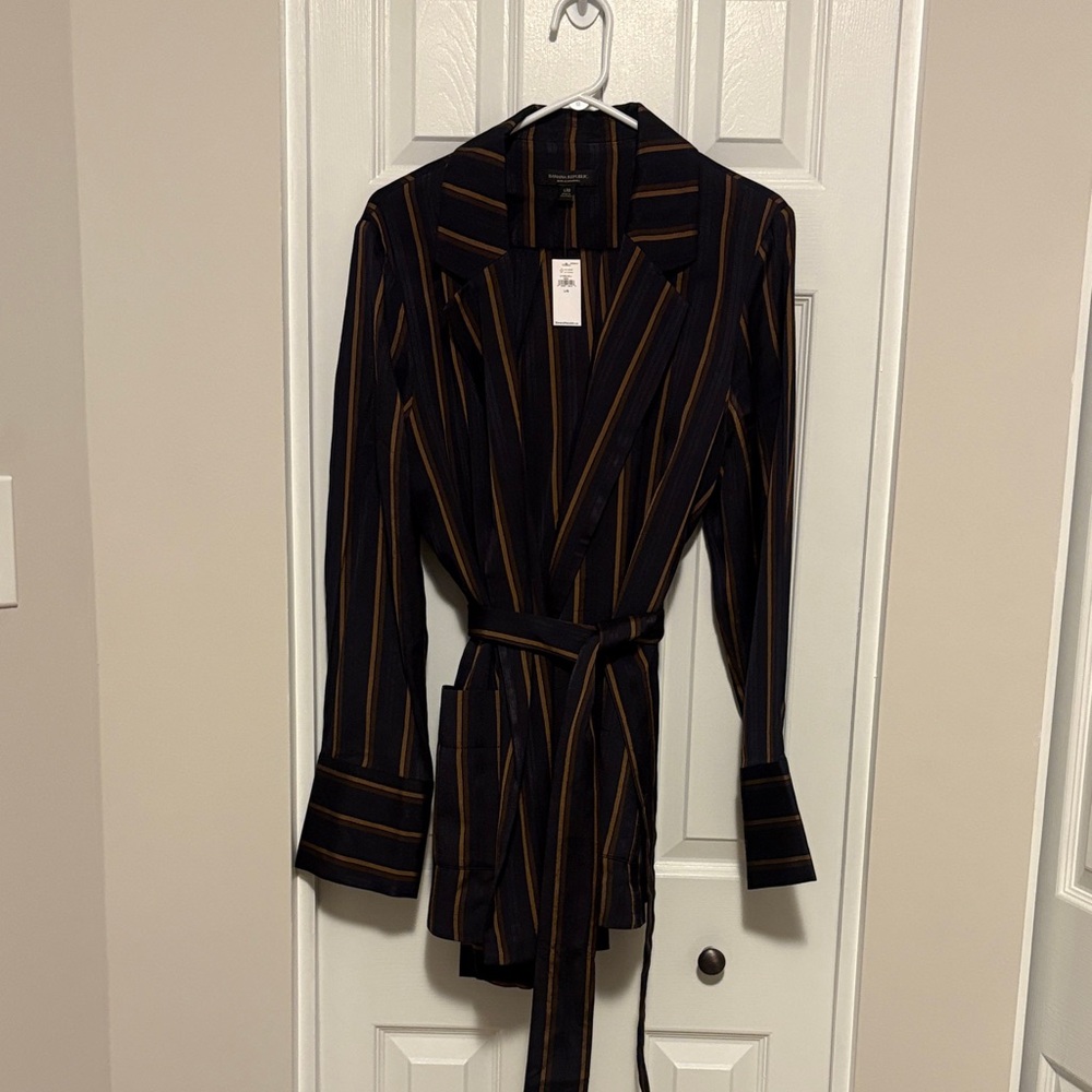 Banana Republic Black and Brown Striped Wide Leg Pants & Wrap Blazer w/Belt